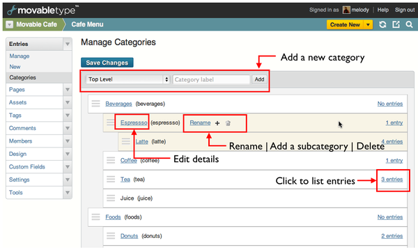 Manage Categories