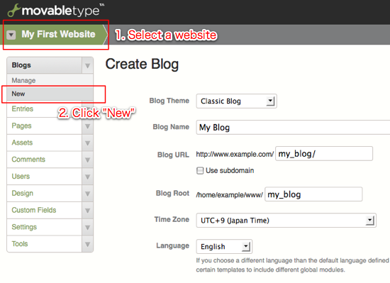 Create a new blog